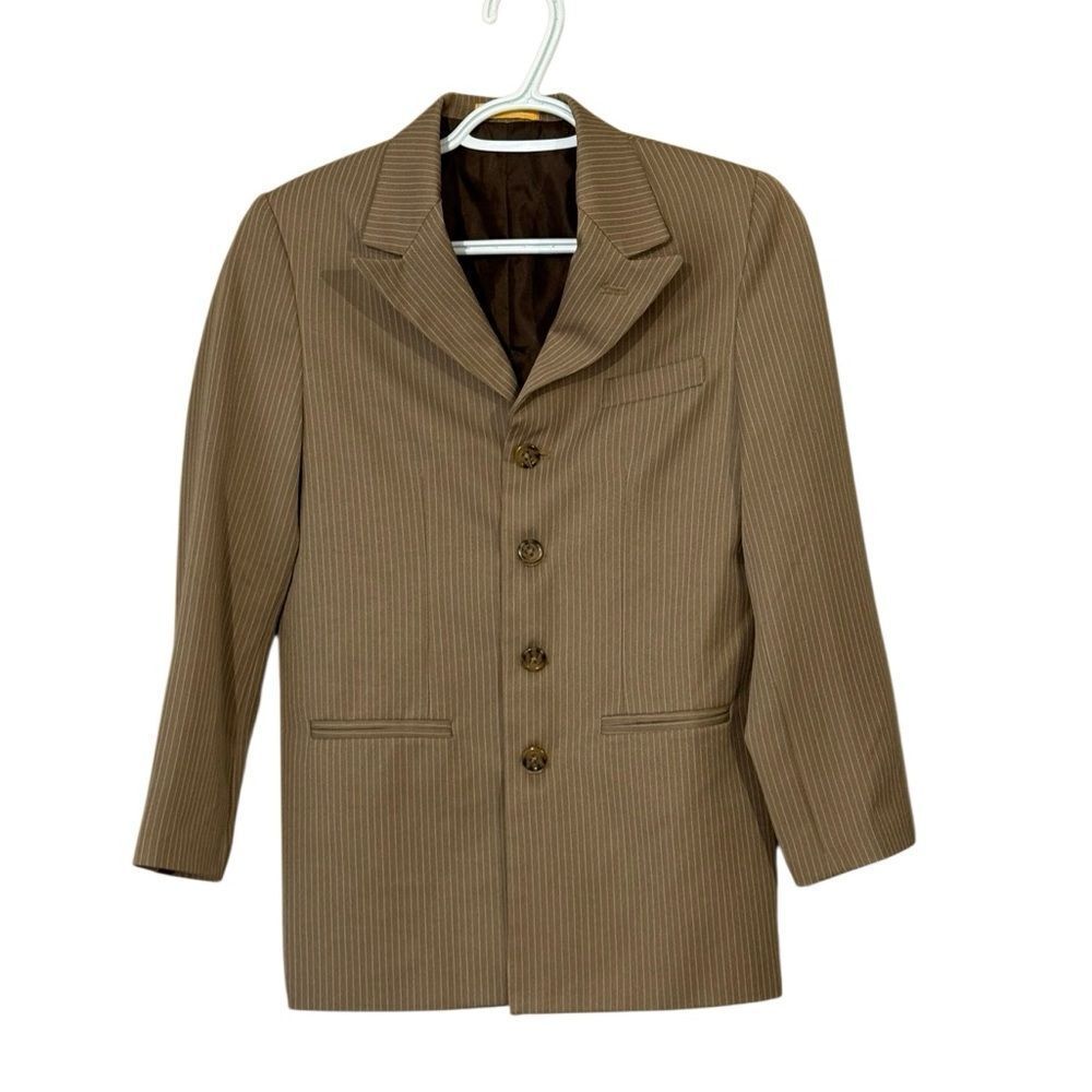 Women's Pin Stripe Office Buisness Casual Blazer Jacket in Tan Size 12- XS/Small